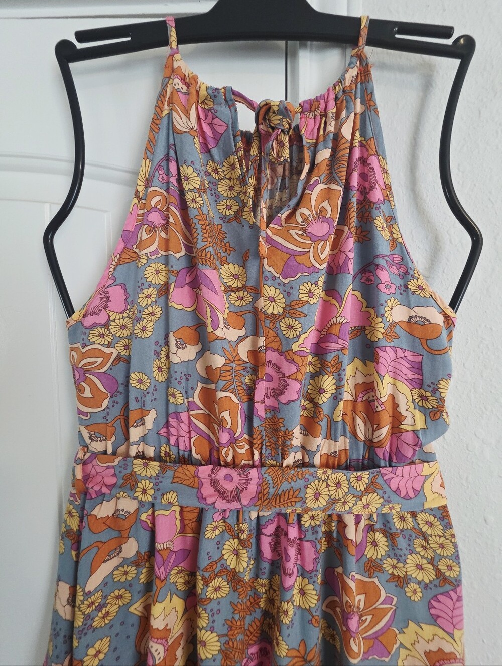 SHEIN Floral Boho Halter Mini Dress Size M Retro Pink Orange - Picture 8 of 10